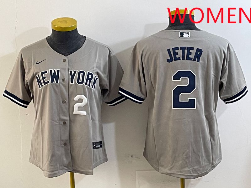 Women New York Yankees #2 Jeter Grey Game 2025 Nike MLB Jersey style 9->women mlb jersey->Women Jersey